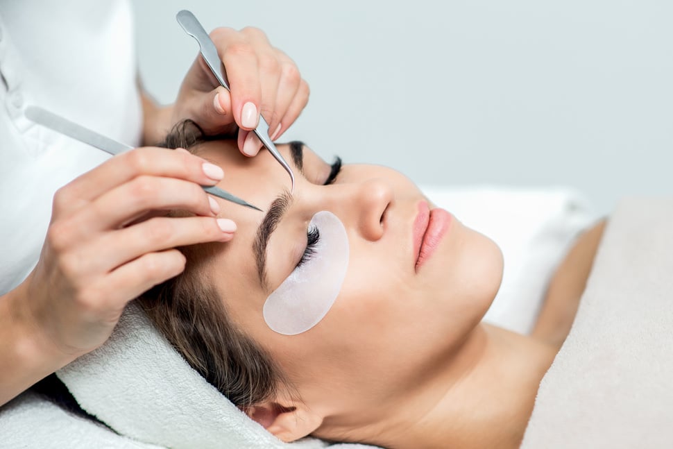 Eyelash extensions process.